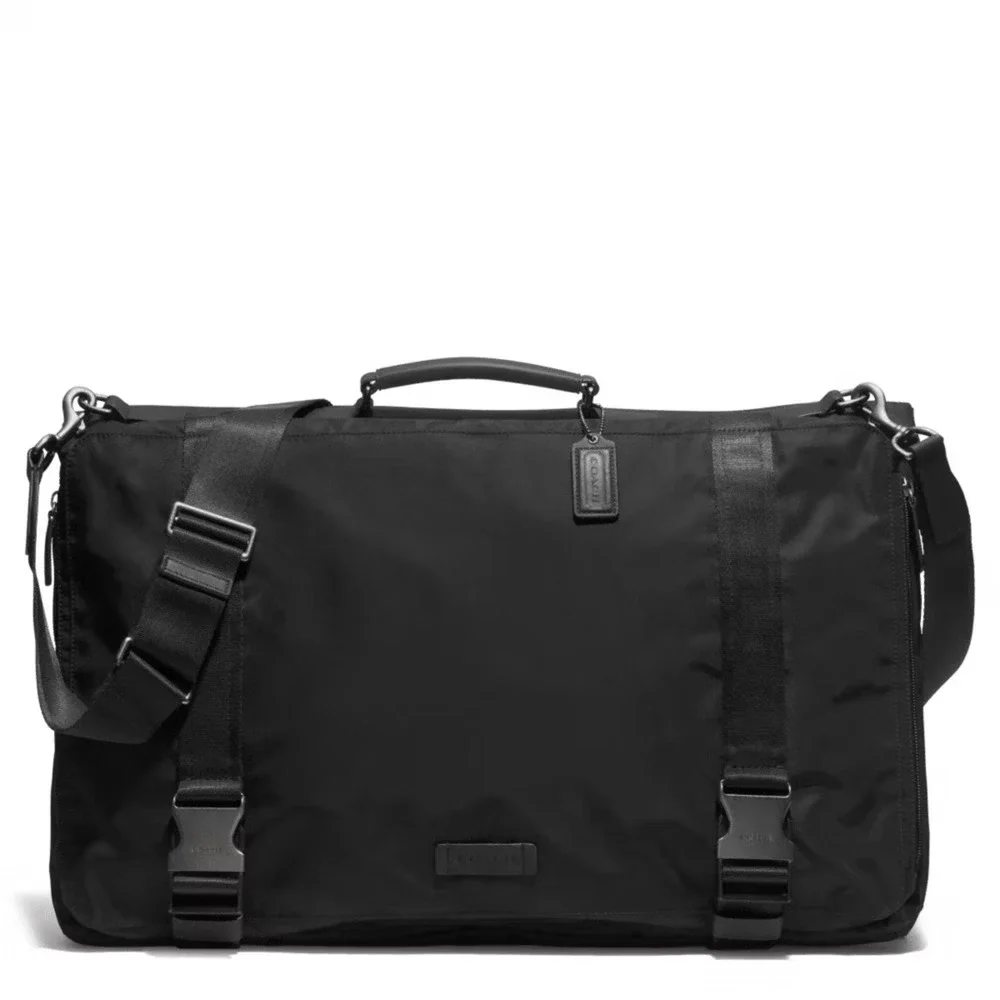 Coach Varick F93316 Nylon Messenger Garment Bag Black Leather Trim Travel Rare